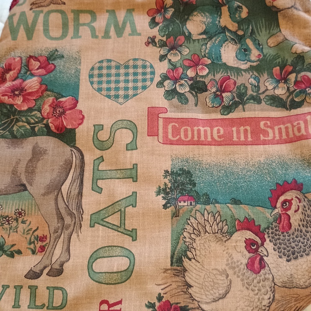 Vintage Handmade‎ Farmhouse Feed Sack Print Shoulder Bag Rustic Barnyard Animals - Picture 12 of 13